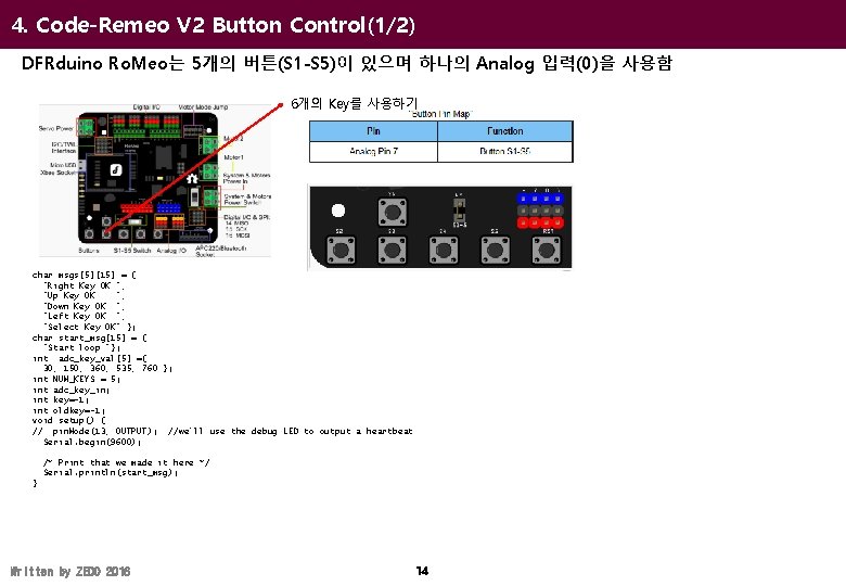 4. Code-Remeo V 2 Button Control(1/2) DFRduino Ro. Meo는 5개의 버튼(S 1 -S 5)이