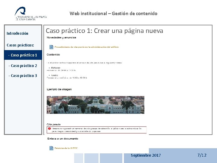 Web institucional – Gestión de contenido Introducción Caso práctico 1: Crear una página nueva