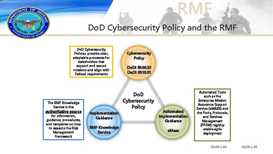 RMF Do. D Cybersecurity Policy and the RMF Do. D Cybersecurity Policies provide clear,