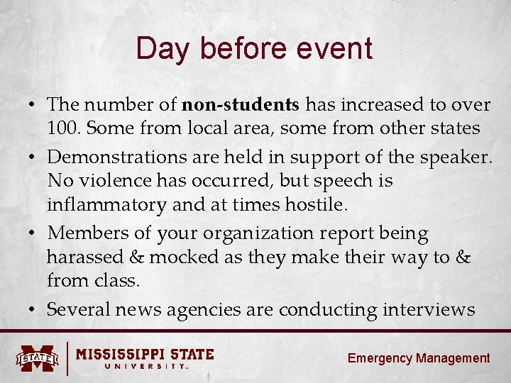 Day before event • The number of non-students has increased to over 100. Some