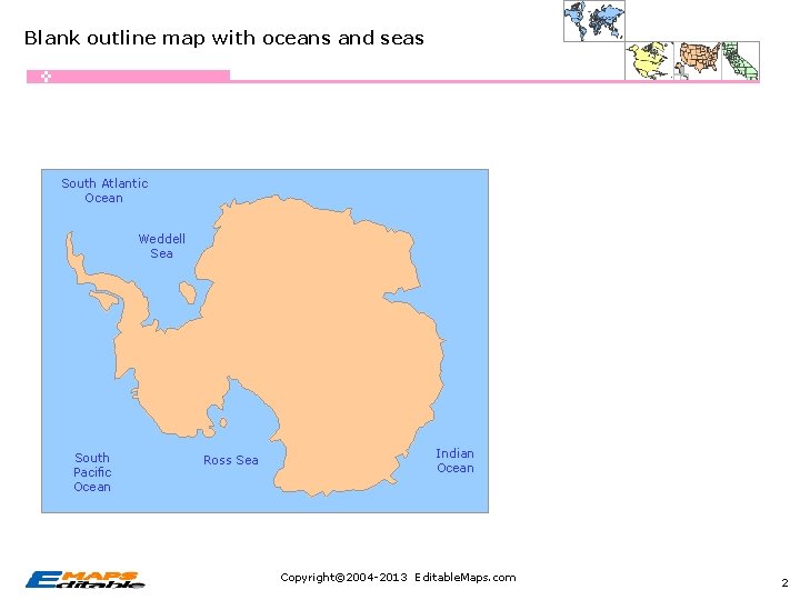 Blank outline map with oceans and seas South Atlantic Ocean Weddell Sea South Pacific