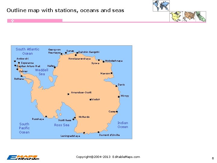 Outline map with stations, oceans and seas South Atlantic Ocean Georg von Neumayer Arctowski