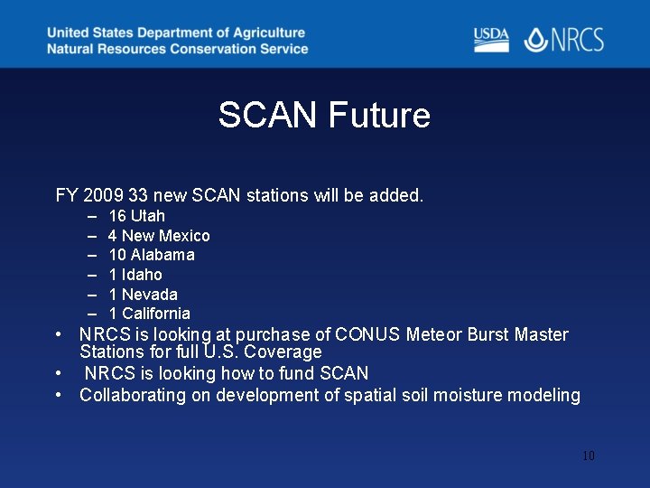 SCAN Future FY 2009 33 new SCAN stations will be added. – – –