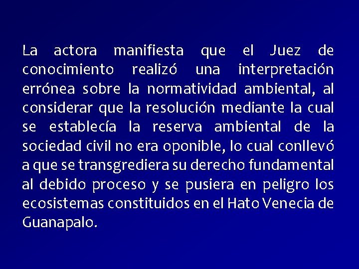 La actora manifiesta que el Juez de conocimiento realizó una interpretación errónea sobre la