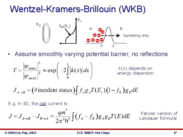 Wentzel-Kramers-Brillouin (WKB) E|| Ex f. FD(Ex) A B tunneling only 0 L • Assume