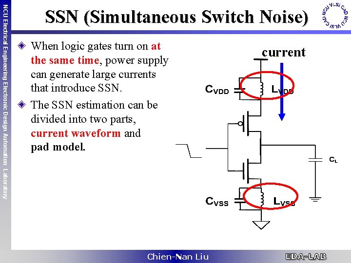 NCU Electrical Engineering Electronic Design Automation Laboratory SSN (Simultaneous Switch Noise) When logic gates
