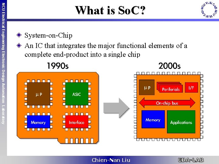 NCU Electrical Engineering Electronic Design Automation Laboratory What is So. C? System-on-Chip An IC