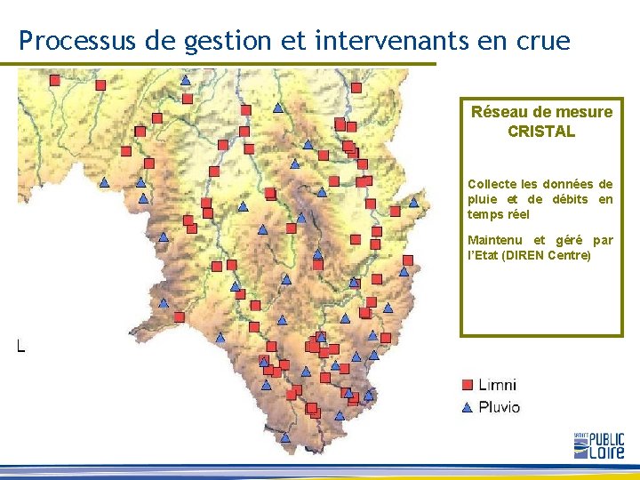 Processus de gestion et intervenants en crue Réseau de mesure CRISTAL Collecte les données