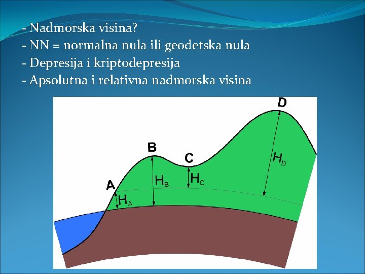 - Nadmorska visina? - NN = normalna nula ili geodetska nula - Depresija i