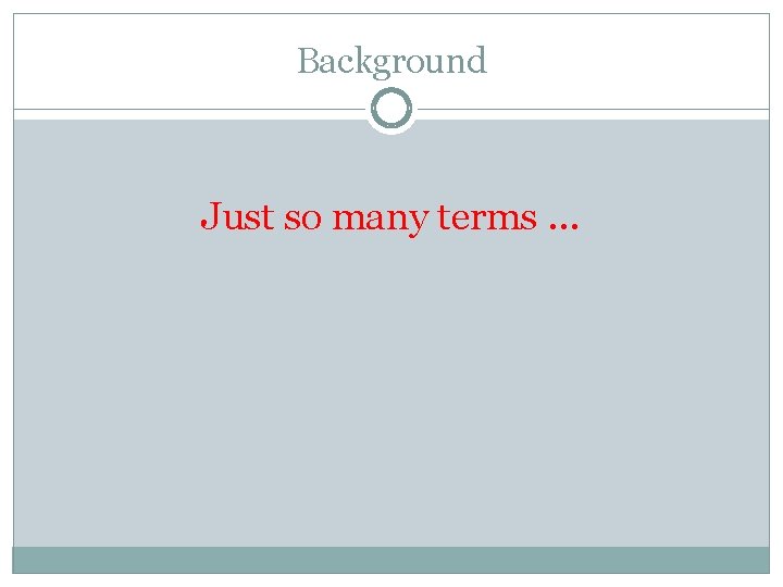 Background Just so many terms … 