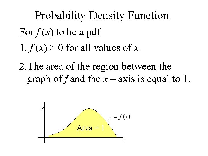 Probability Density Function For f (x) to be a pdf 1. f (x) >