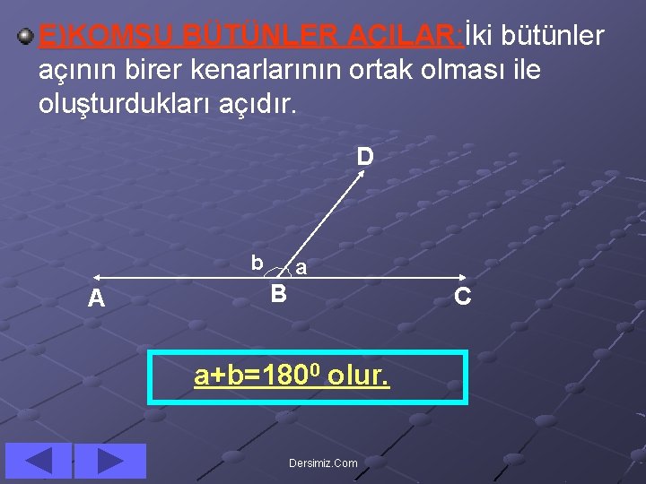 E)KOMŞU BÜTÜNLER AÇILAR: İki bütünler açının birer kenarlarının ortak olması ile oluşturdukları açıdır. D