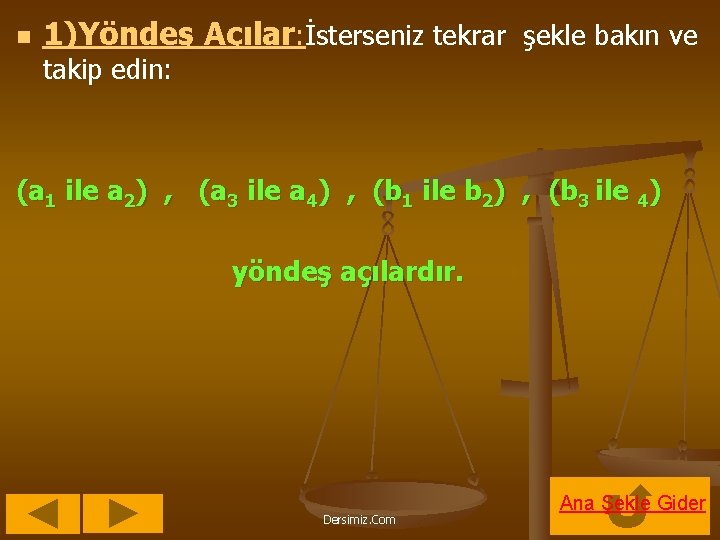 n 1)Yöndeş Açılar: İsterseniz tekrar şekle bakın ve takip edin: (a 1 ile a