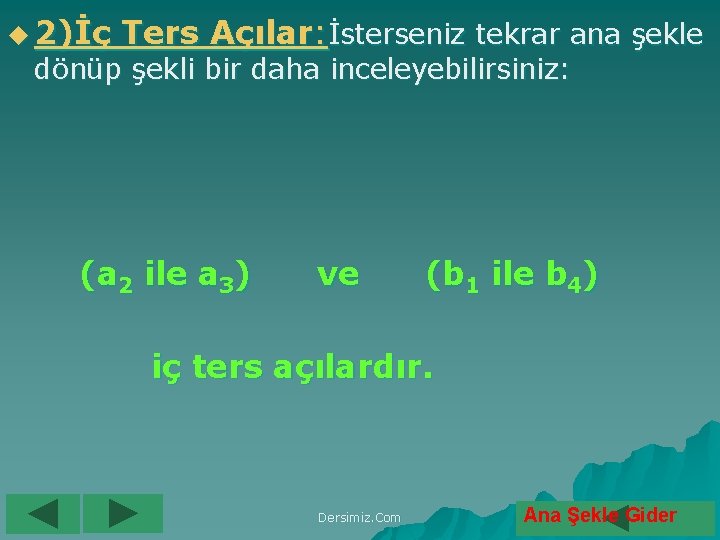 u 2)İç Ters Açılar: İsterseniz tekrar ana şekle dönüp şekli bir daha inceleyebilirsiniz: (a