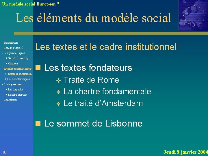Un modèle social Européen ? Les éléments du modèle social - Introduction - Plan