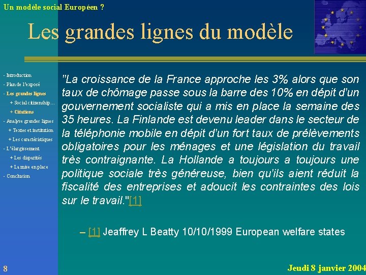 Un modèle social Européen ? Les grandes lignes du modèle - Introduction - Plan