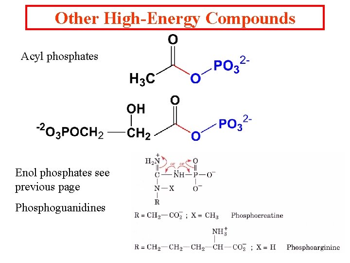 Other High-Energy Compounds Acyl phosphates Enol phosphates see previous page Phosphoguanidines 