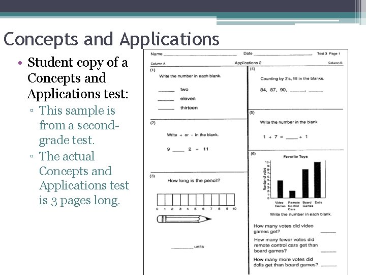 Concepts and Applications • Student copy of a Concepts and Applications test: ▫ This