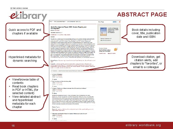 ABSTRACT PAGE Quick access to PDF and chapters if available Book details including cover,