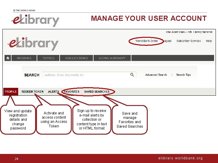 MANAGE YOUR USER ACCOUNT View and update registration details and change password 24 Activate