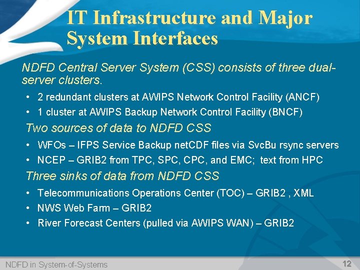 IT Infrastructure and Major System Interfaces NDFD Central Server System (CSS) consists of three