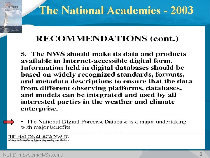 The National Academies - 2003 NDFD in System-of-Systems 3 