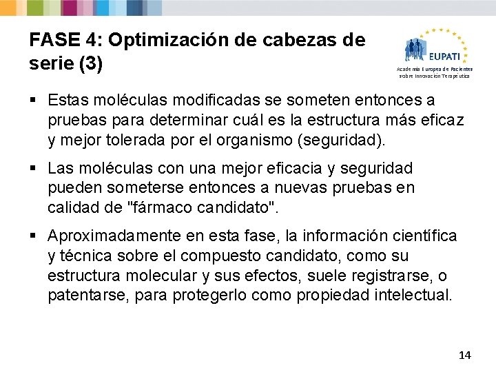 FASE 4: Optimización de cabezas de serie (3) Academia Europea de Pacientes sobre Innovación