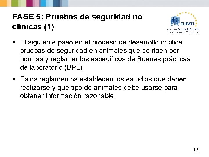 FASE 5: Pruebas de seguridad no clínicas (1) Academia Europea de Pacientes sobre Innovación