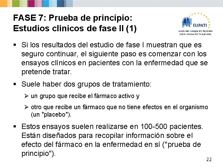 FASE 7: Prueba de principio: Estudios clínicos de fase II (1) Academia Europea de