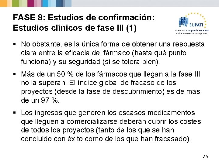 FASE 8: Estudios de confirmación: Estudios clínicos de fase III (1) Academia Europea de