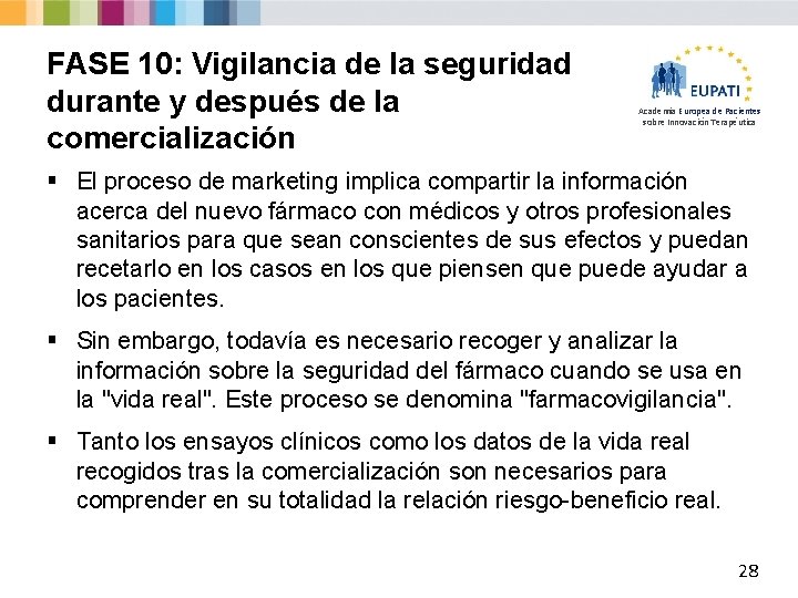 FASE 10: Vigilancia de la seguridad durante y después de la comercialización Academia Europea