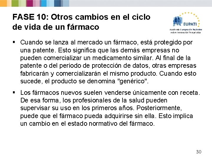 FASE 10: Otros cambios en el ciclo de vida de un fármaco Academia Europea