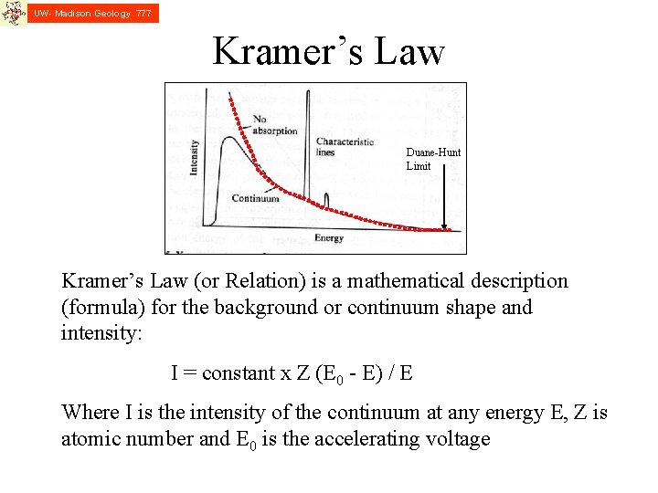 UW- Madison Geology 777 Kramer’s Law Duane-Hunt Limit Kramer’s Law (or Relation) is a