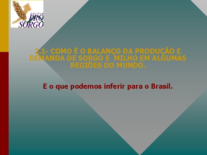 2. 1 - COMO É O BALANÇO DA PRODUÇÃO E DEMANDA DE SORGO E