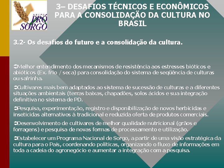 3– DESAFIOS TÉCNICOS E ECONÔMICOS PARA A CONSOLIDAÇÃO DA CULTURA NO BRASIL 3. 2