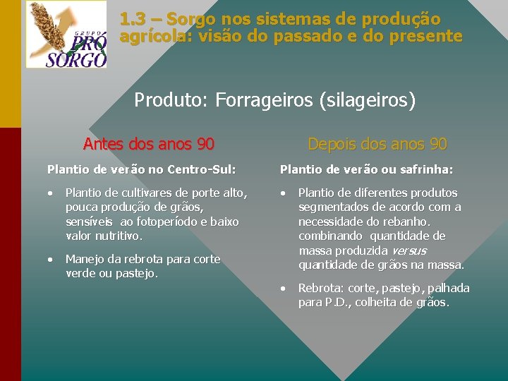 1. 3 – Sorgo nos sistemas de produção agrícola: visão do passado e do