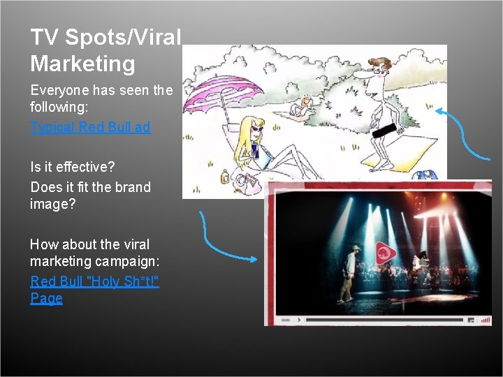 TV Spots/Viral Marketing Everyone has seen the following: Typical Red Bull ad Is it