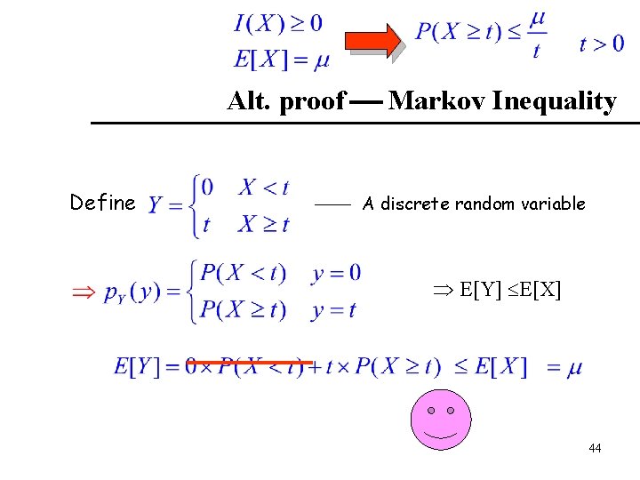 Alt. proof Markov Inequality Define A discrete random variable E[Y] E[X] 44 