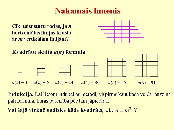 Nākamais līmenis Cik taisnstūru rodas, ja n horizontālas līnijas krusto ar m vertikālām līnijām?