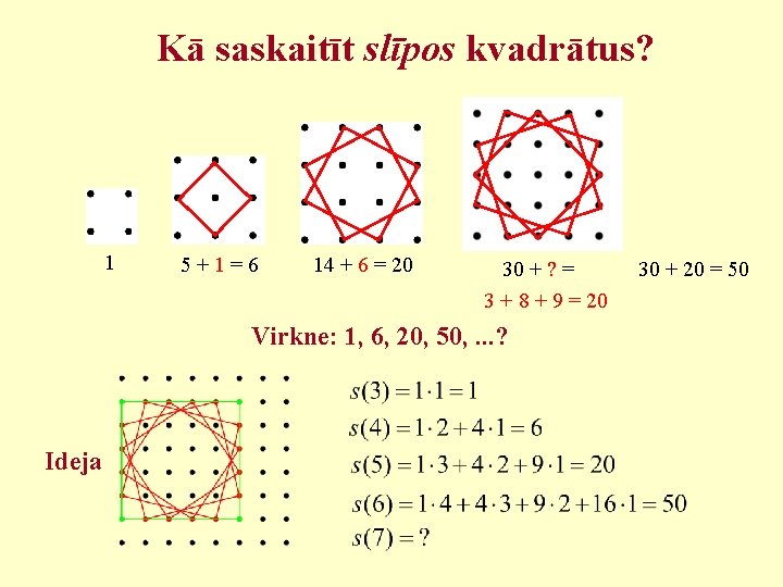 Kā saskaitīt slīpos kvadrātus? 1 5 + 1 = 6 14 + 6 =