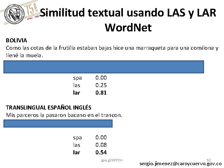 Similitud textual usando LAS y LAR Word. Net BOLIVIA Como las cotas de la