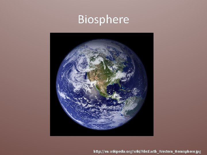 Biosphere http: //en. wikipedia. org/wiki/File: Earth_Western_Hemisphere. jpg 