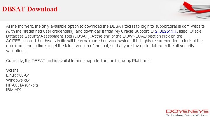 DBSAT Download At the moment, the only available option to download the DBSAT tool
