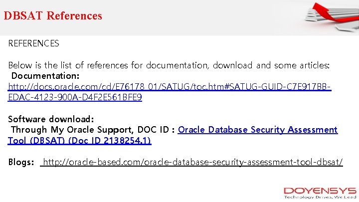 DBSAT References REFERENCES Below is the list of references for documentation, download and some