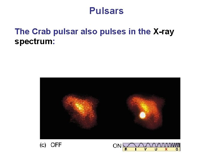 Pulsars The Crab pulsar also pulses in the X-ray spectrum: 