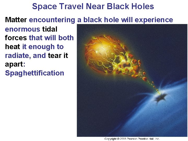 Space Travel Near Black Holes Matter encountering a black hole will experience enormous tidal