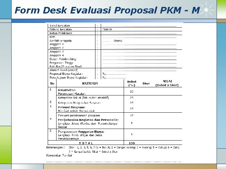 Form Desk Evaluasi Proposal PKM - M 