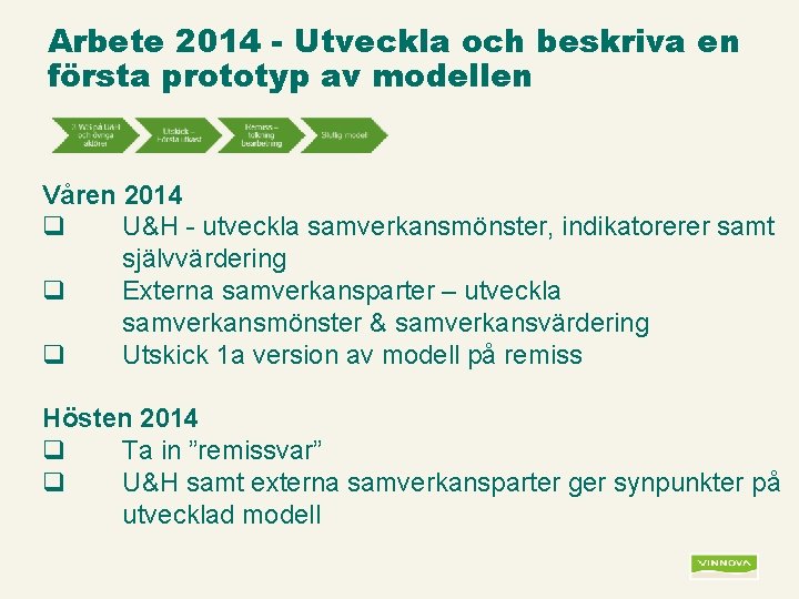 Arbete 2014 - Utveckla och beskriva en första prototyp av modellen Våren 2014 q