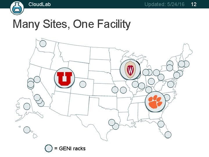 Cloud. Lab Updated: 5/24/16 Many Sites, One Facility = GENI racks 12 