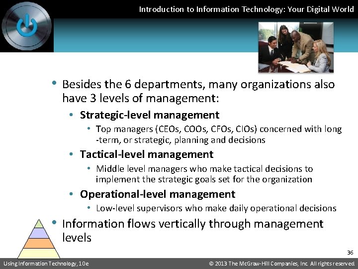 Introduction to Information Technology: Your Digital World • Besides the 6 departments, many organizations